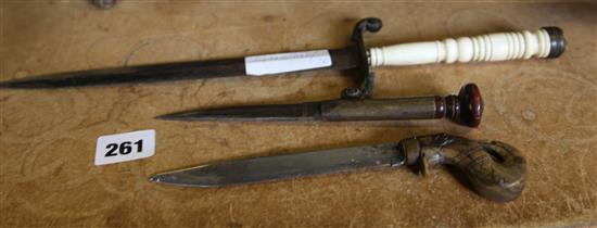 Ivory handled dagger and 2 others